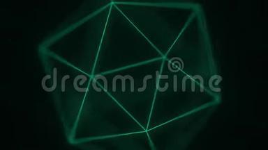 旋转绿色柏拉图立体二十面体。 3D图形相关运动背景